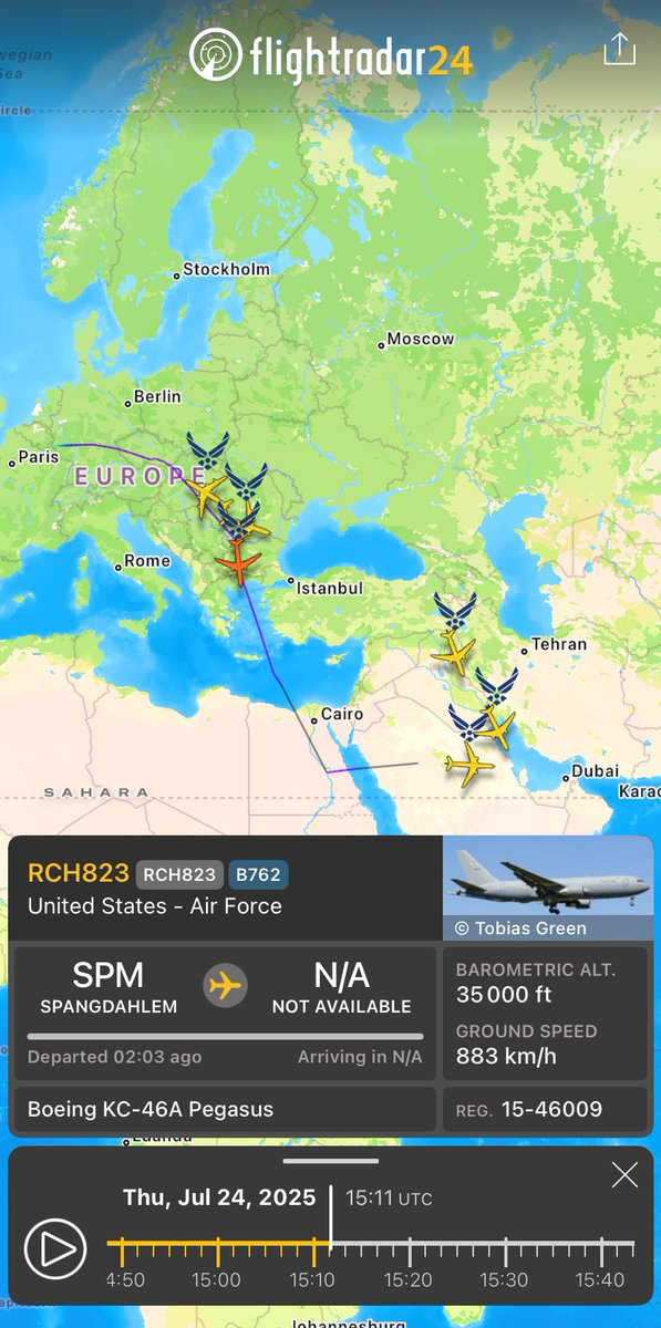 6 x US Air Force Tankers (KC-135R & KC-46A) landed in Al Udeid Air Base today, Qatar