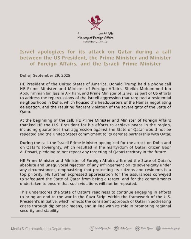 After the apology: Qatar announces it is returning to mediation